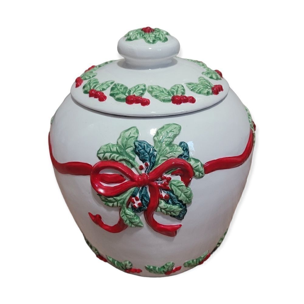 Holly handpainted cookie jar